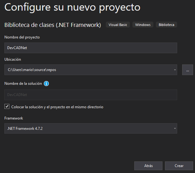 Configurar el nuevo proyecto